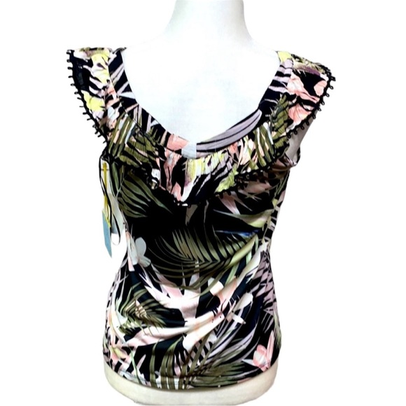 CeCe Floral Silky Ruffled Flounce V Neck & Back - Picture 3 of 4